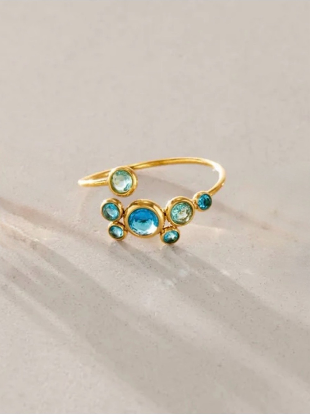 Blue and Aqua Gemstone Adjustable Ring NWT 18KT Gold Plated PVD